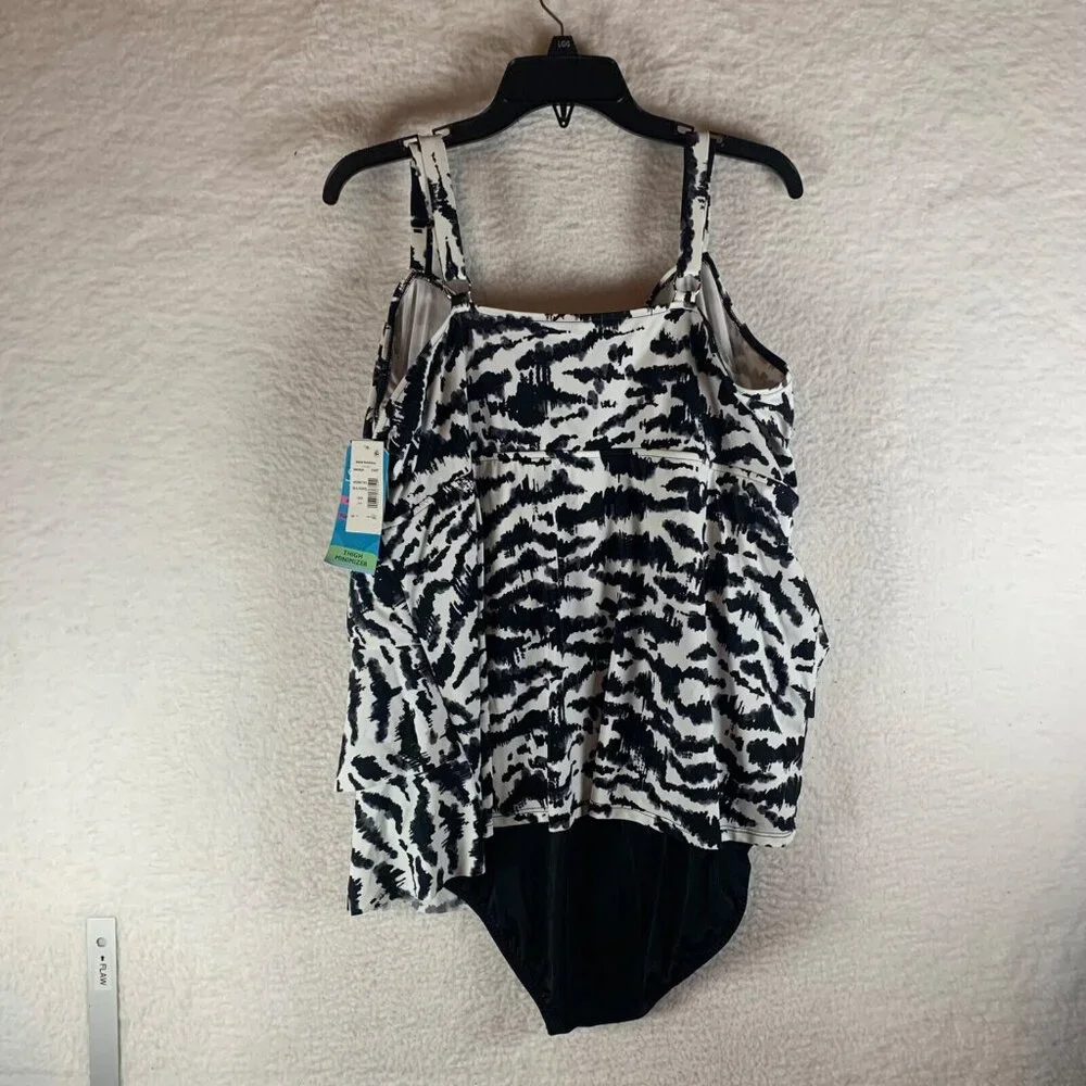 Swim Solutions Womens Tummy Control Tiered V-Neck Fauxkini Swimsuit Size 24W NWT - Picture 5 of 9